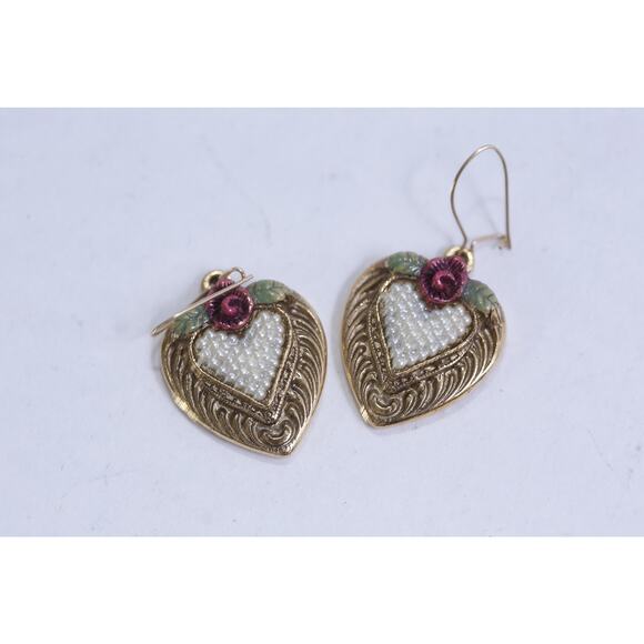 90s Heart Earrings, With Roses, Pearls Earrings, Accessories, Fashion, Design, - Picture 2 of 3